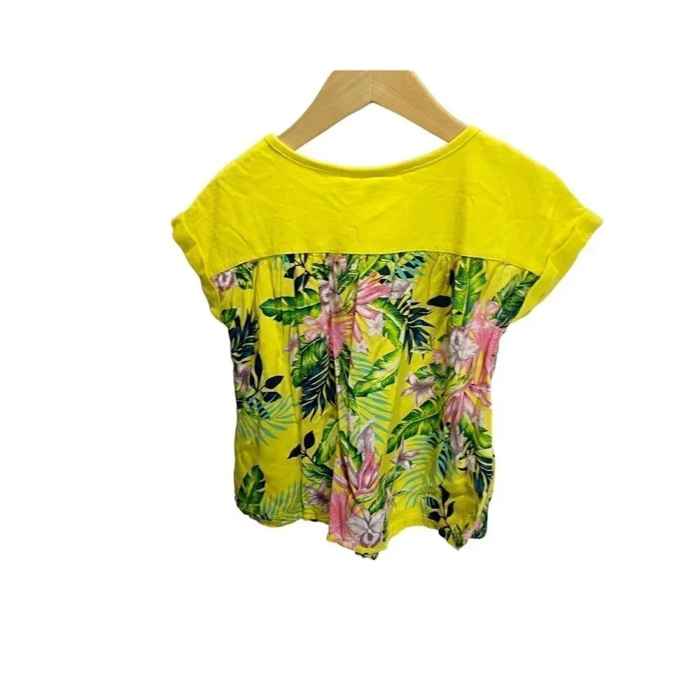 Gap‎ Kids Girls Yellow Pink Floral Short Sleeved Shirt S6 Summer Colorful